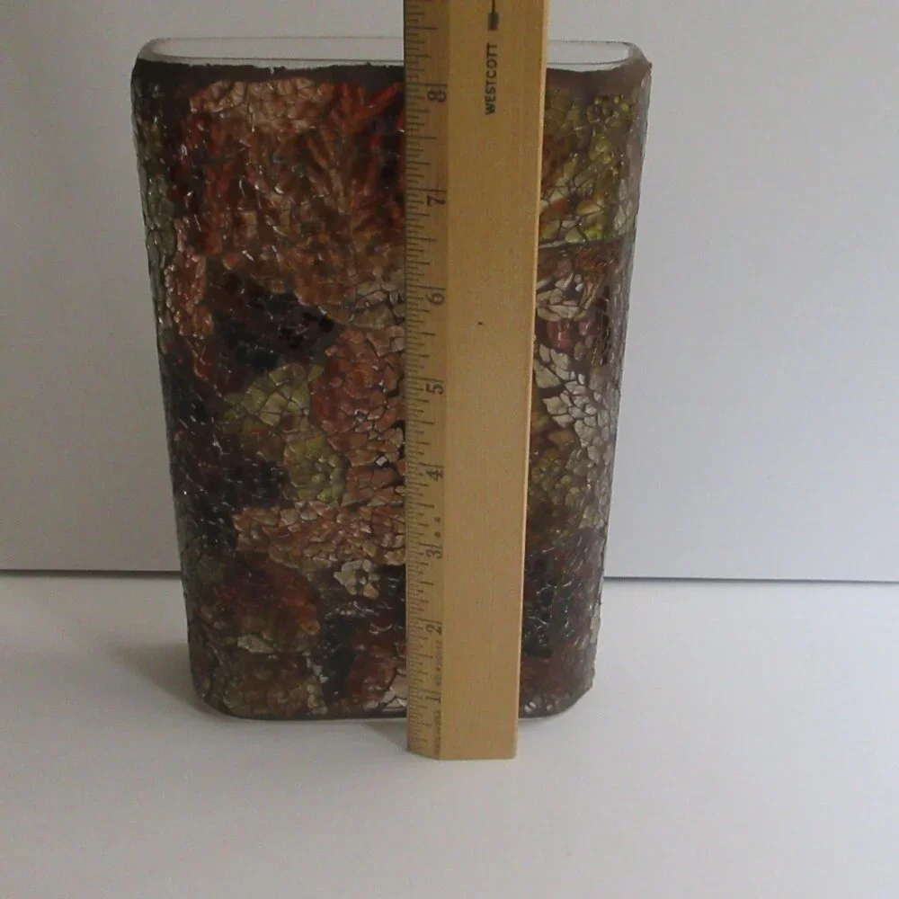 Wall Pocket Vase Amber/Gold Brown Crackle Mosaic Glass 8
